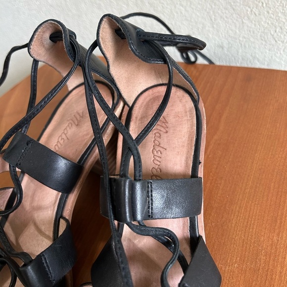 Madewell Daniela Black Leather Lace Up Gladiator Sandals Strappy Block Heel Sz 6 - Picture 11 of 13